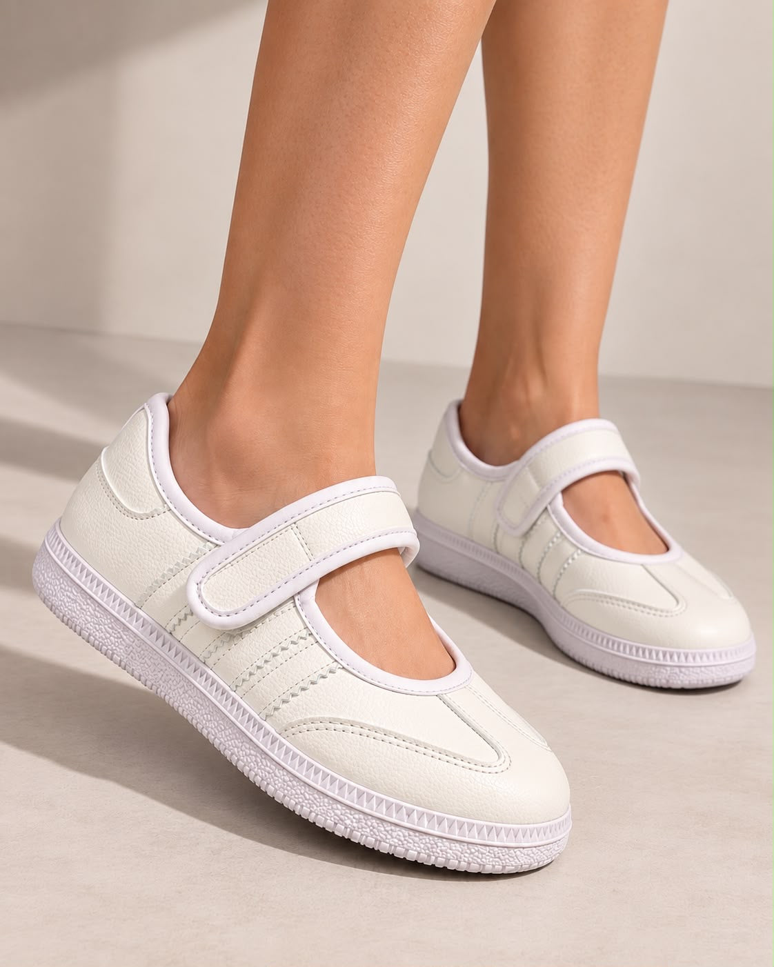 Tenis Flat Estilo Retro Deportivo con Broche 1CM para Mujer-03| Blanco