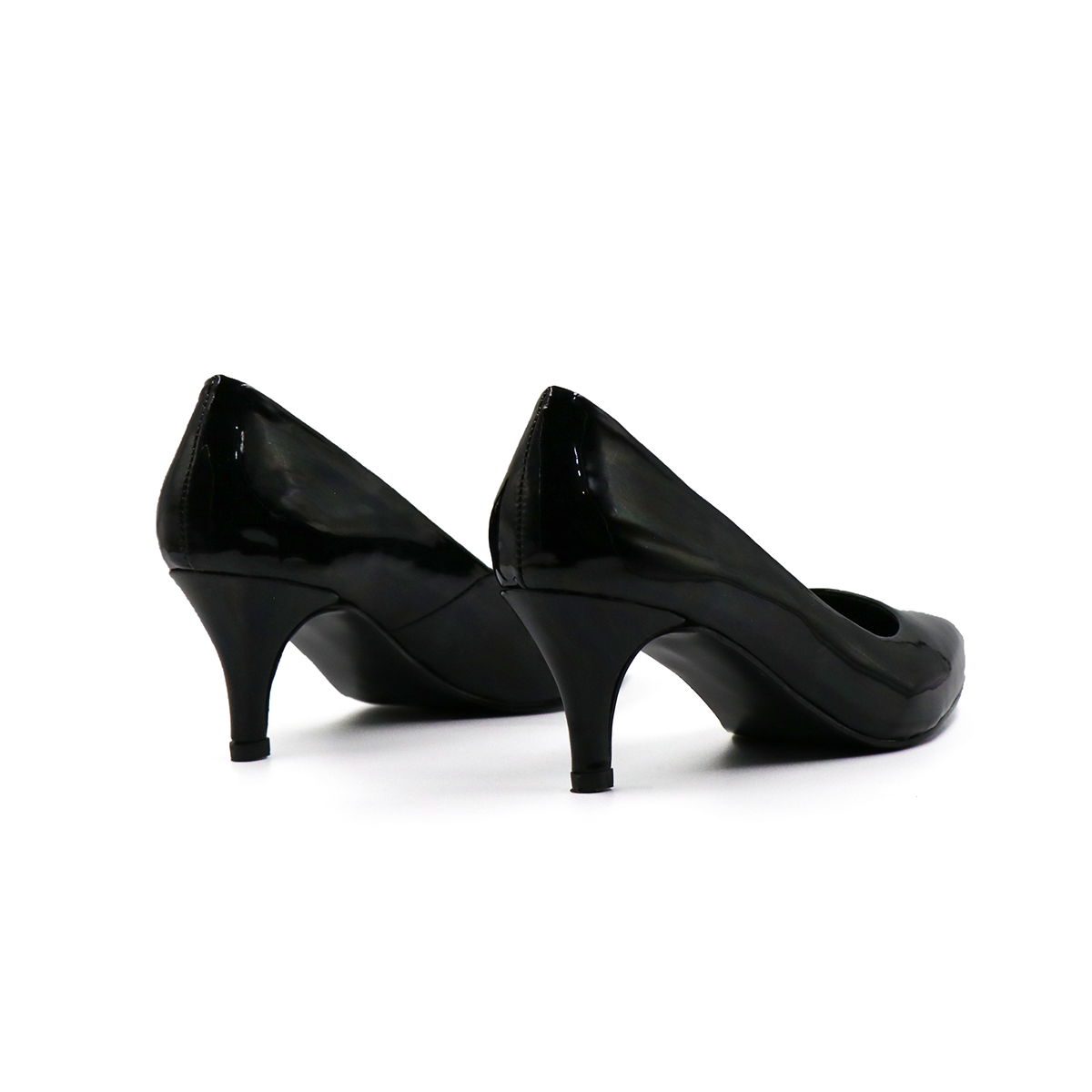 Zapatilla Stiletto Puntal Tacón Fino Bajito Charol Negro -76