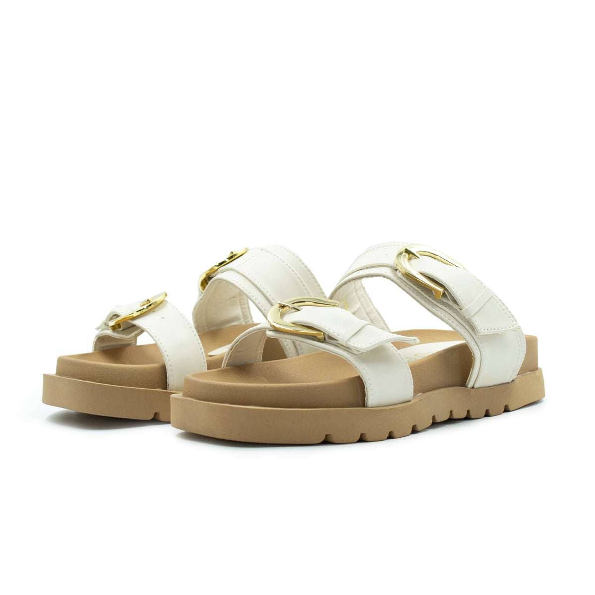 Sandalia De Plataforma Corrida Con Hebillas Ajustables Latte -20
