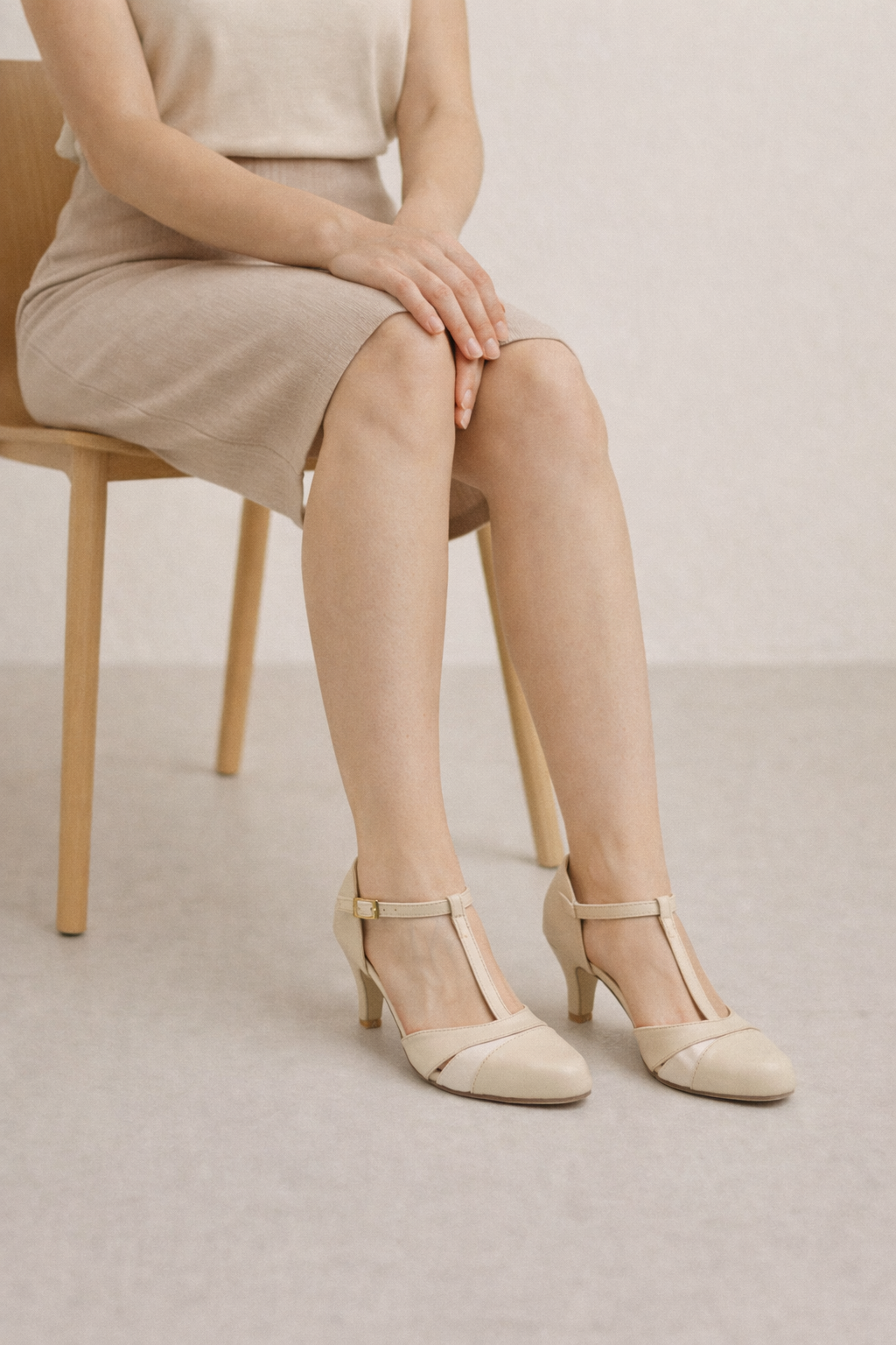 Tacón Elegante Beige con Pulsera T – Sofisticación Clásica que Eleva tu Estilo-30