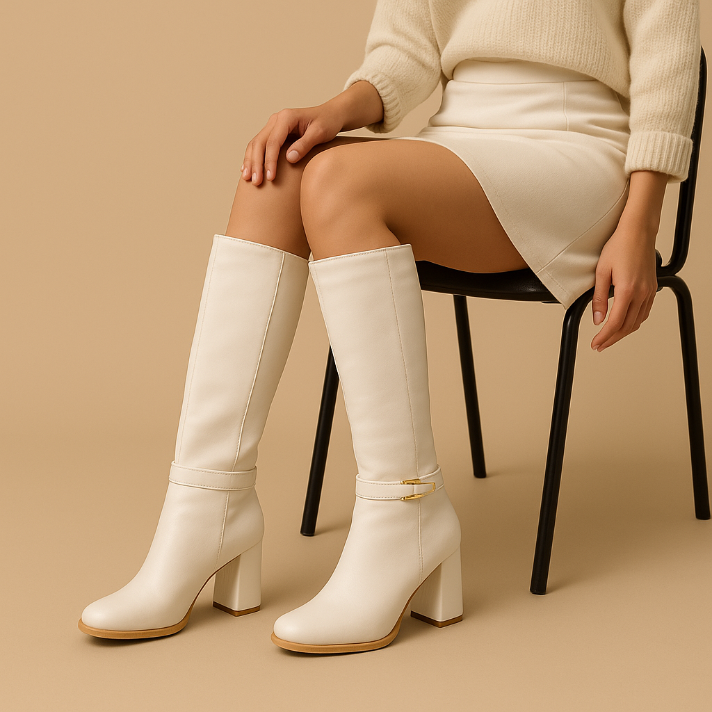 Bota alta con tacón ancho y hebilla metálica – estilo elegante y moderno-Bnco-18