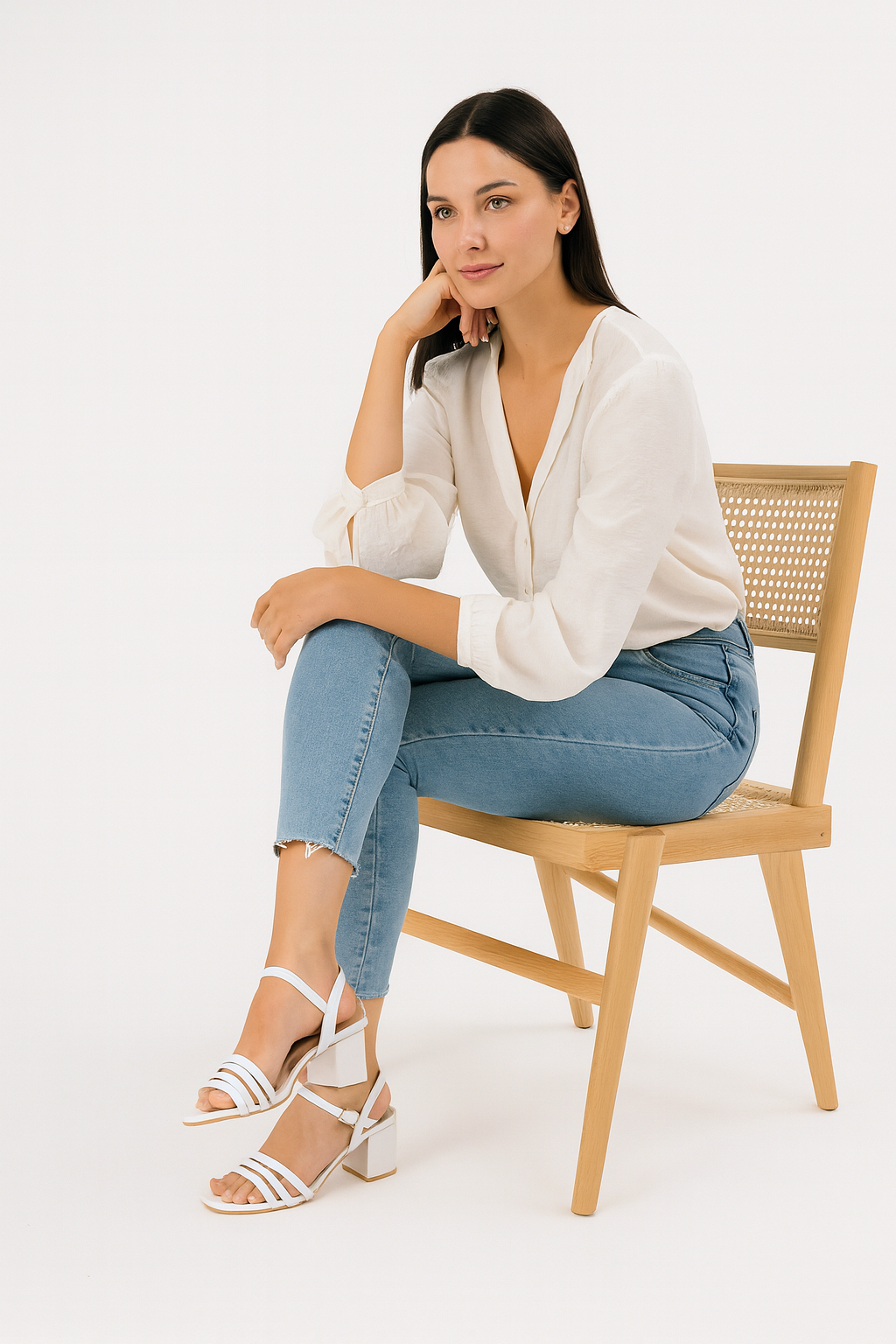 Sandalia Blanco Casual Tacón Ancho Bajito-00