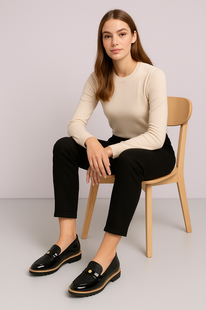 Mocasín Casual Con Moneda Charol Negro-18