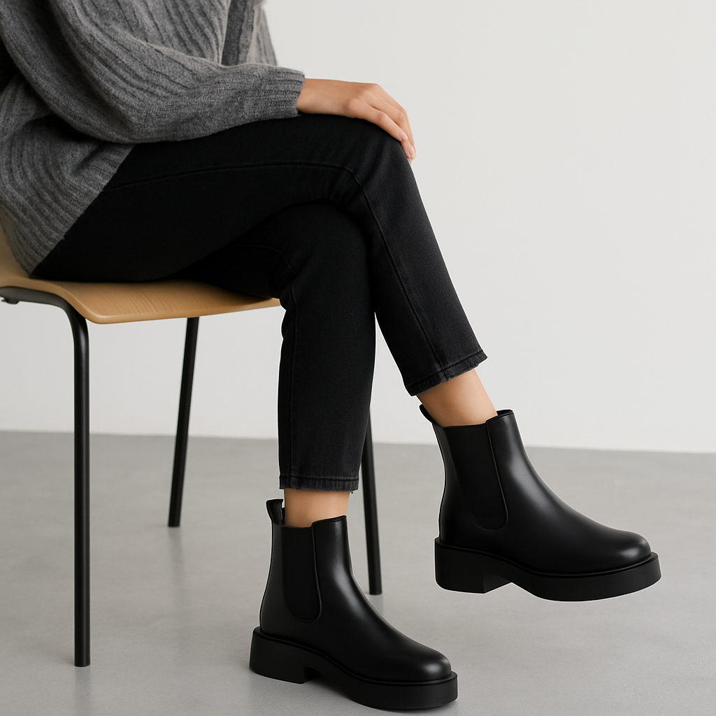 Botín Chelsea Urbano con Plataforma – Elevación de 4 cm-Negro-01