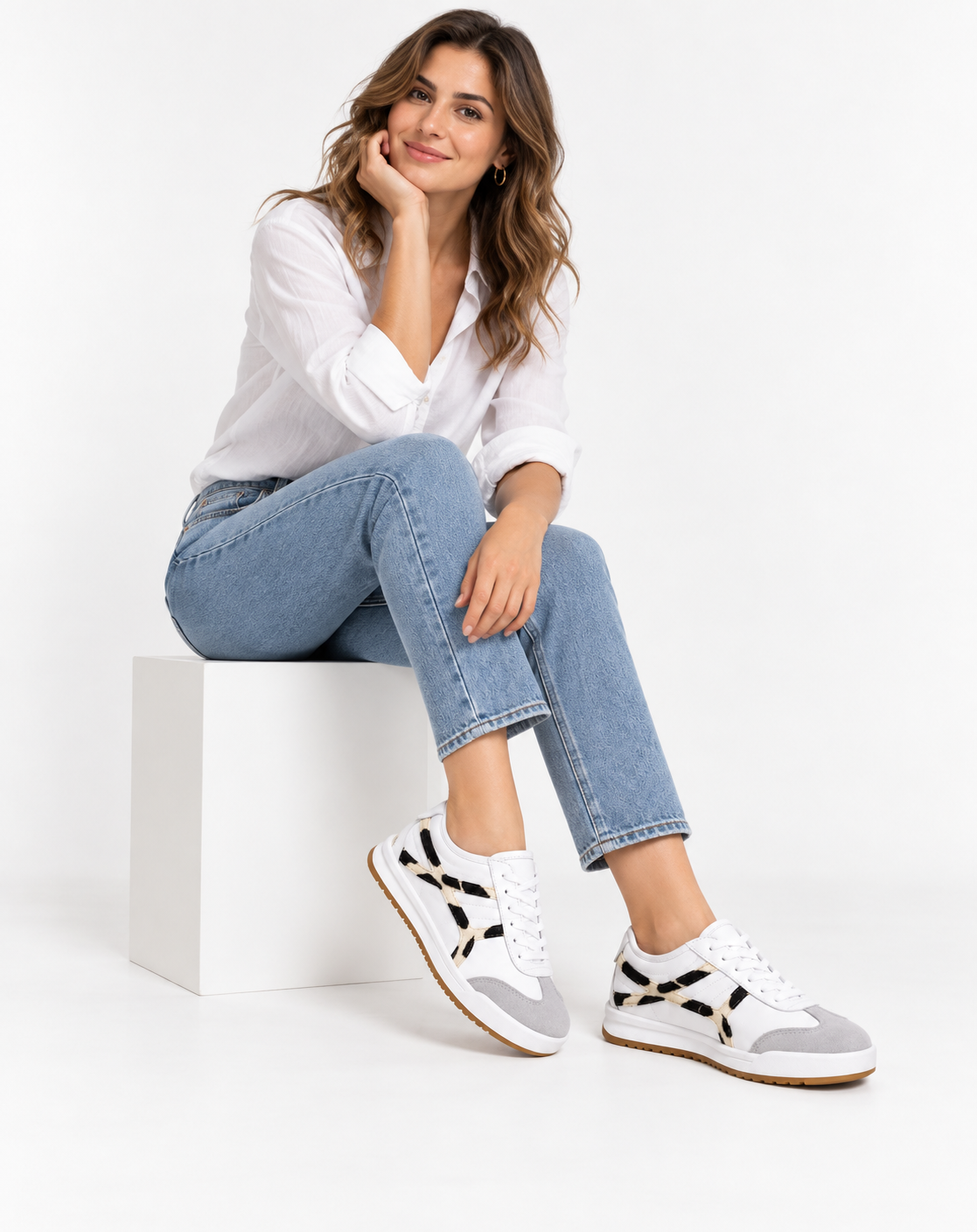 Tenis con Plataforma Corrida para Mujer-| Blanco/Animal print
