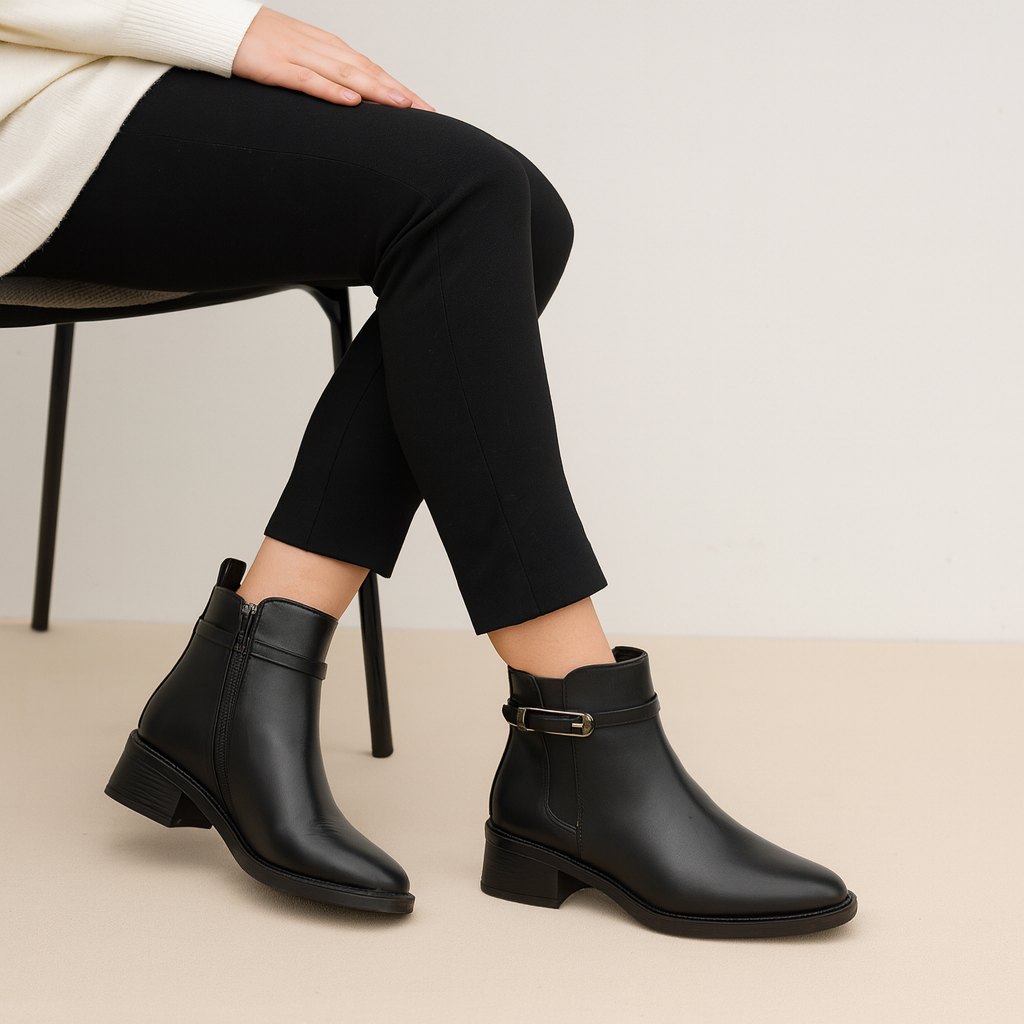 Botín Elegante con Hebilla | Estilo Clásico y Altura Cómoda-Negro-03