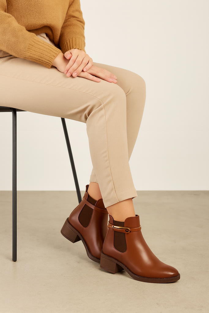 Botín Elegante con Hebilla | Estilo Clásico y Altura Cómoda-Cafe-03