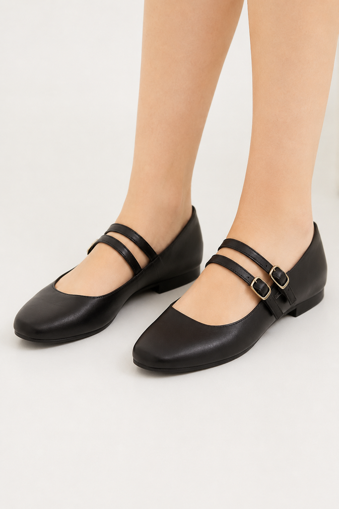 Valerina Cómoda Tacón Bajito Punta Cuadrada para Mujer-10 | Negro