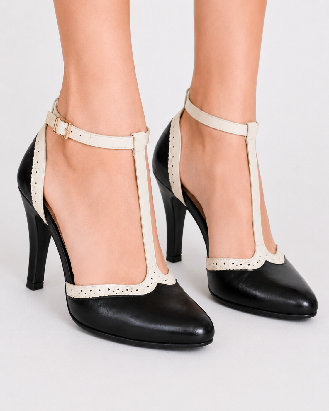 Tacón retro bicolor — elegancia clásica con un toque moderno-Ngro32