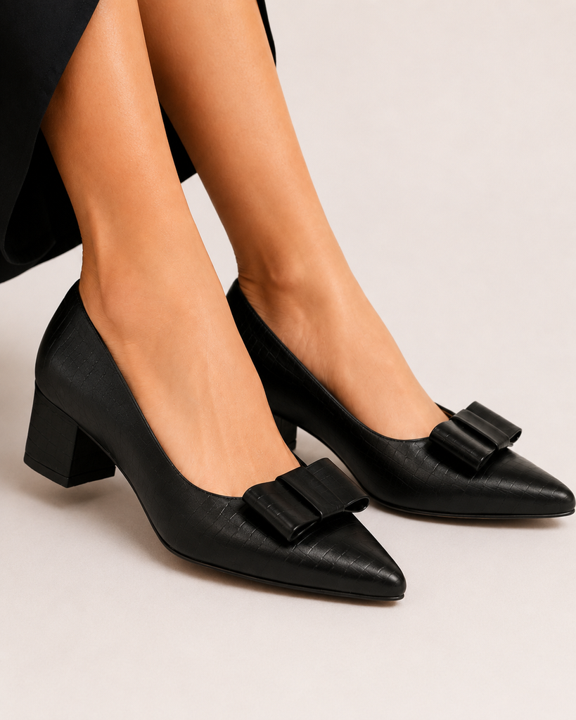 Zapatilla Bajita Puntal Brillante Tacón Ancho para Mujer-10 | Negro
