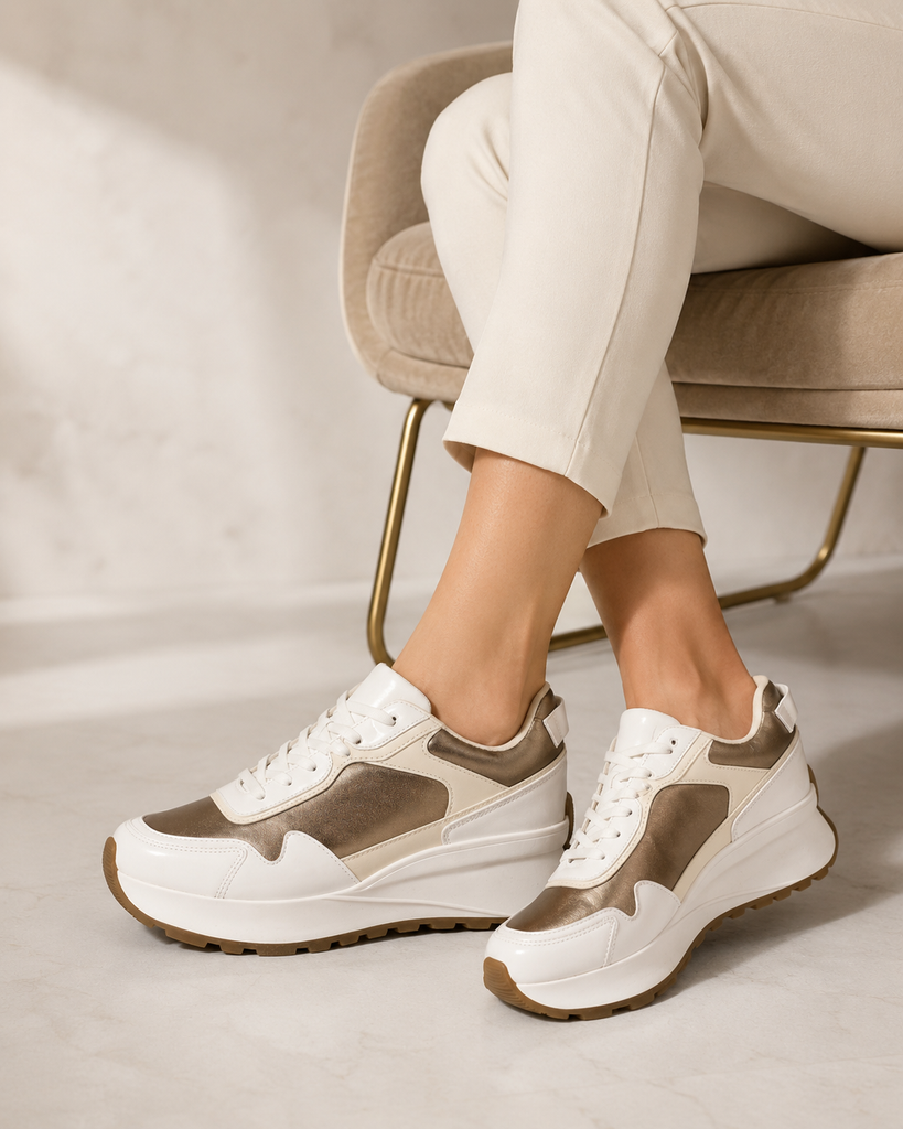 Tenis con Plataforma Corrida Básico para Mujer | Blanco/Rosado — MORO