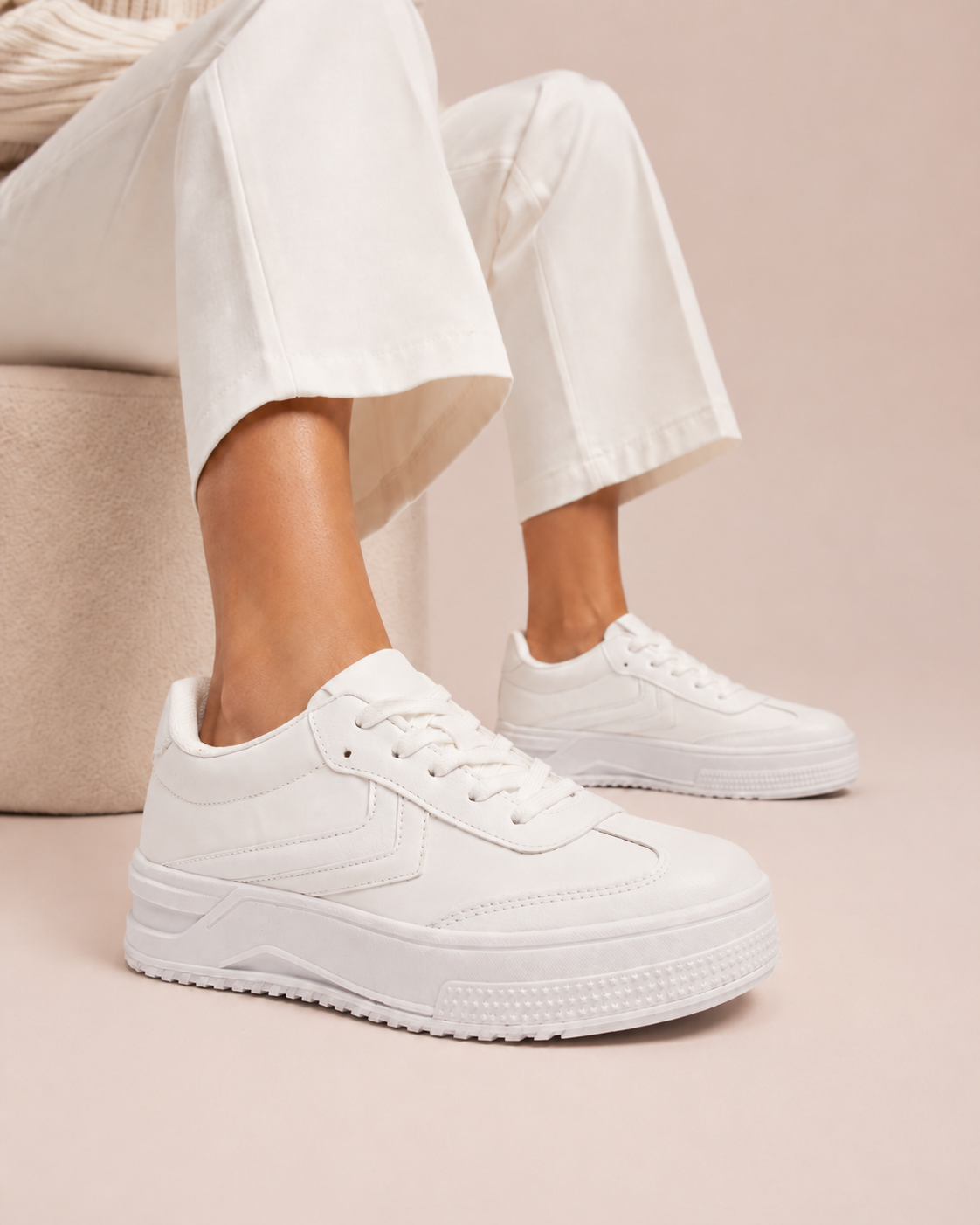 Tenis con Plataforma Corrida Básico para Mujer-14 | Blanco