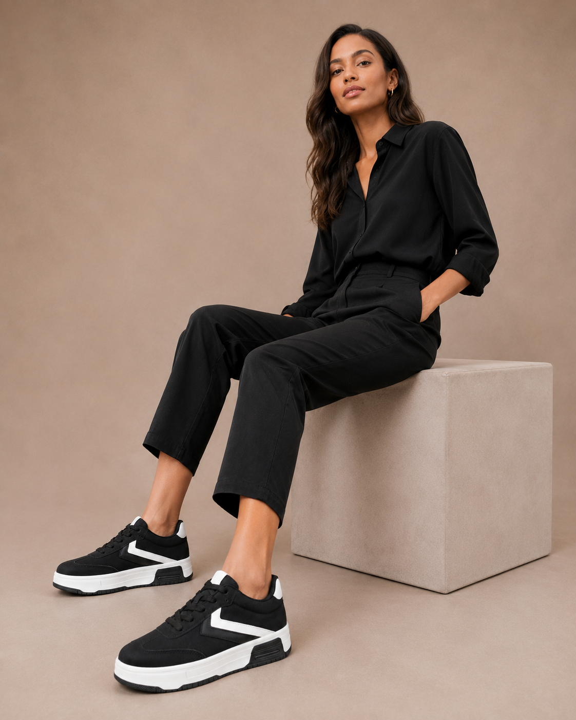Tenis con Plataforma Corrida Básico para Mujer-14 | Negro