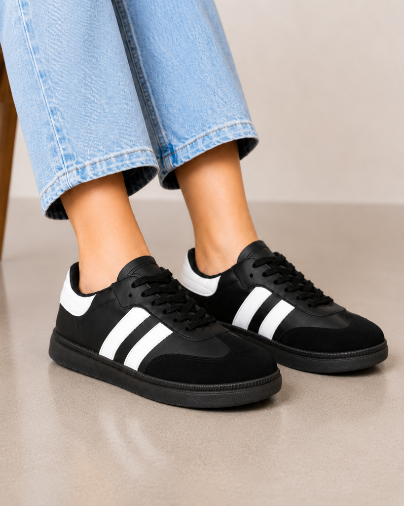 Tenis Casual de Rayas Cómodo para Mujer-02 | Negro