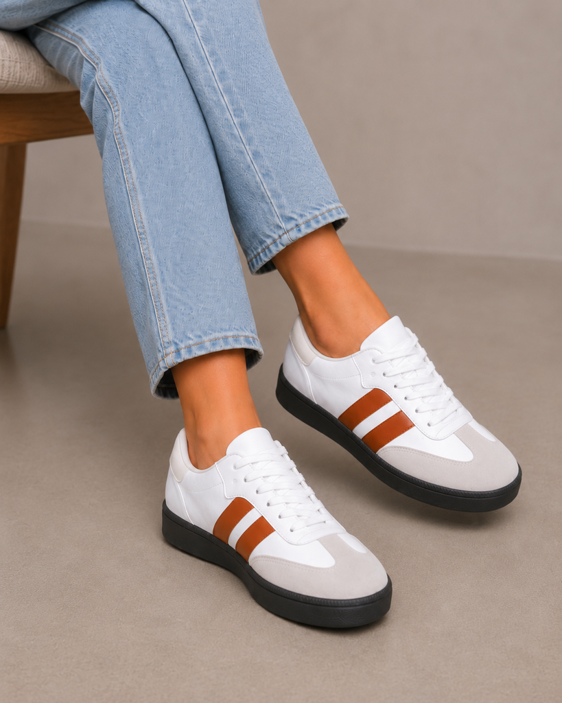 Tenis Casual de Rayas Cómodo para Mujer-02 | Café