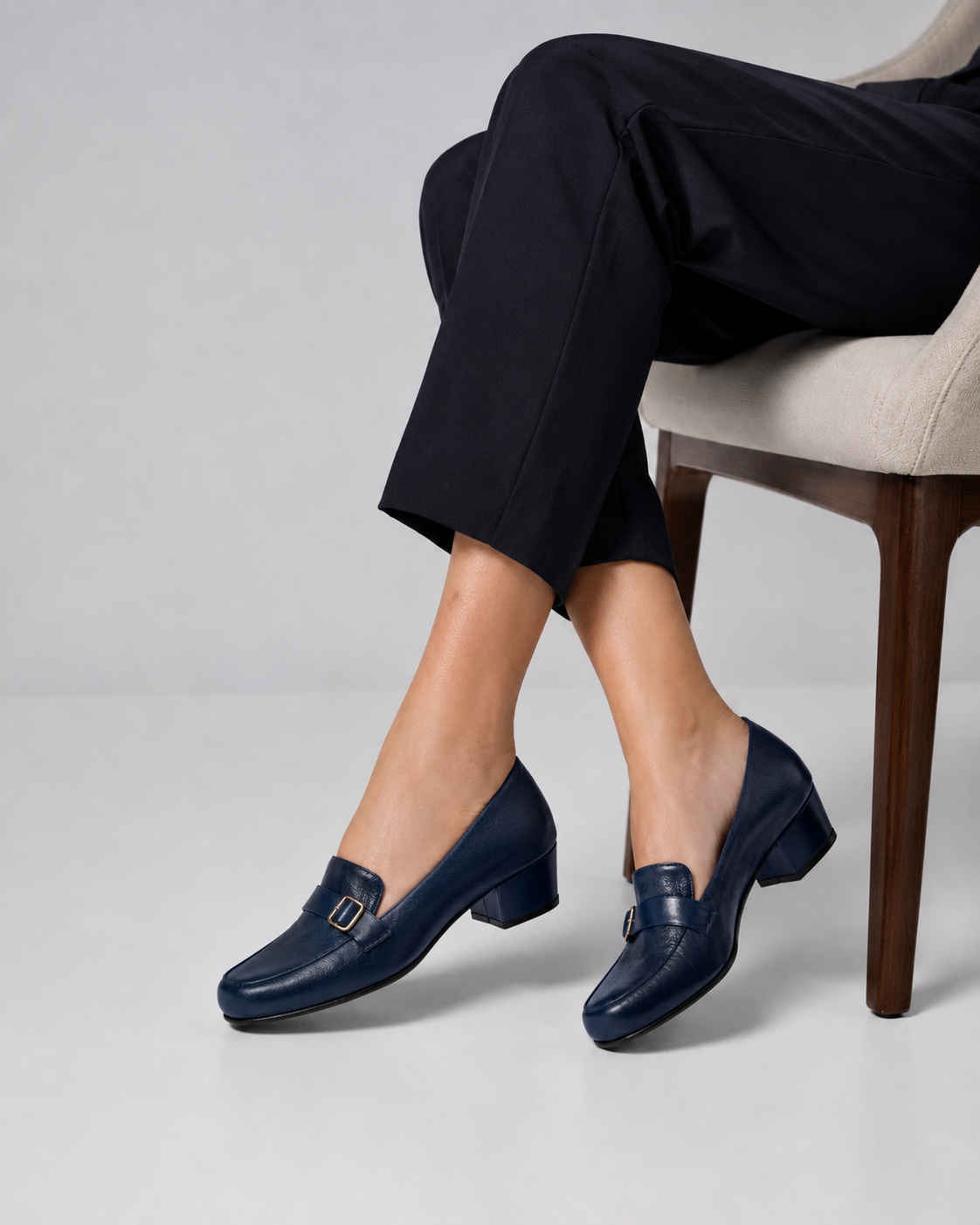 Zapato Confort Tacón Cuadrado para Mujer-25 | Azul Marino