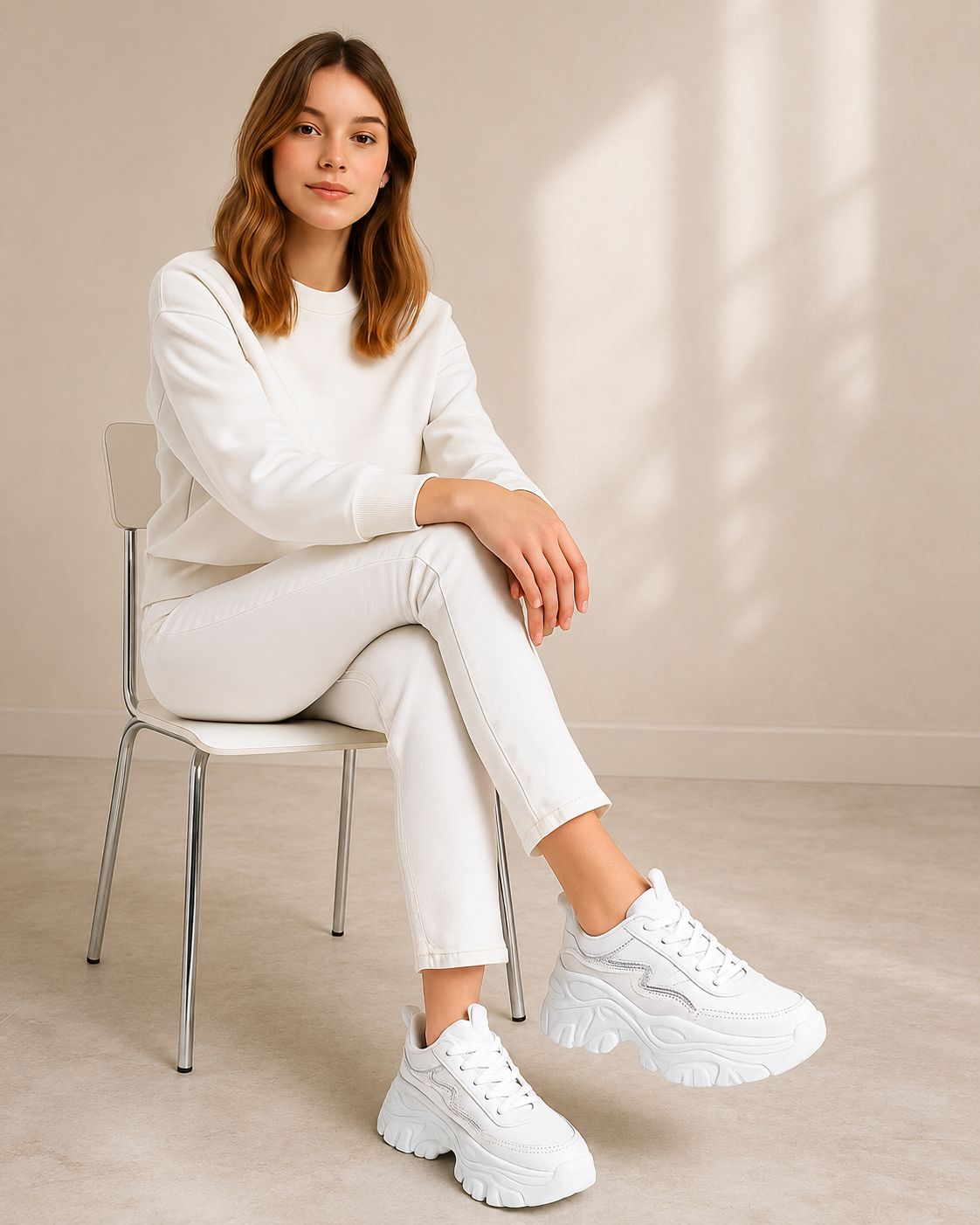 Tenis con Plataforma Alta Tipo Deportivo para Mujer | Blanco con Brillo