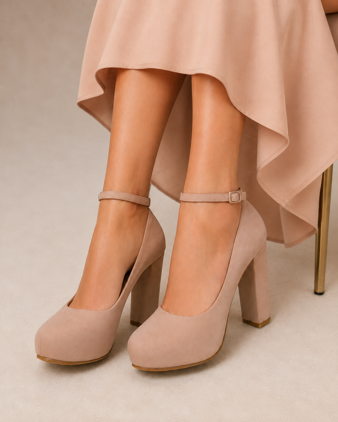 Zapatilla con Tacón Alto y Ancho con Pulsera para Mujer-42 | Maquillaje