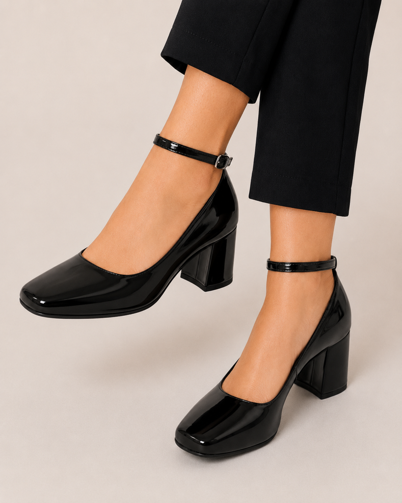 Zapatilla de charol con pulsera ajustable-Charol negro-96