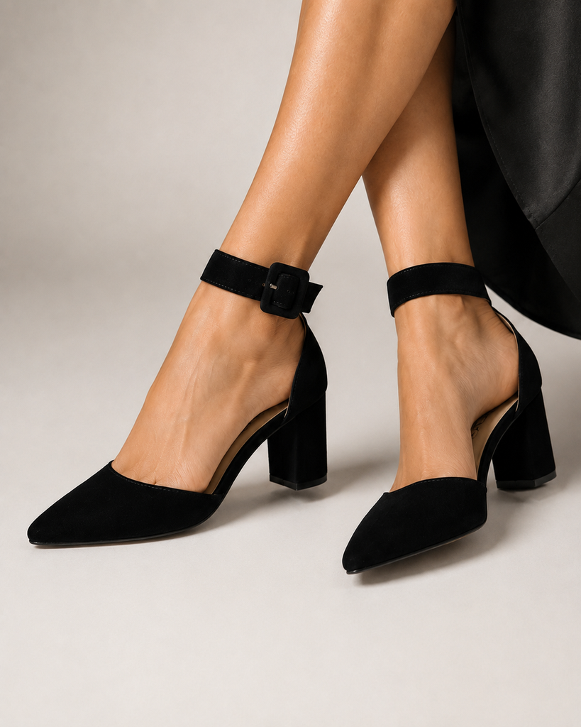 Zapatilla Puntal Básica con Tacón Ancho para Mujer-21 | Negro