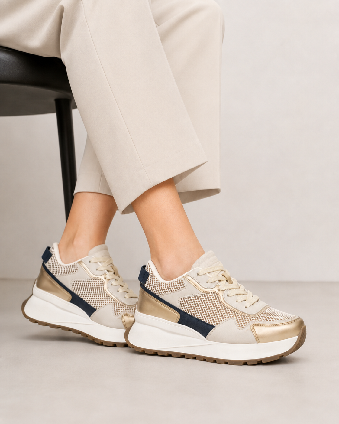 Tenis con Plataforma Corrida Bicolor para Mujer-72 | Latte/Marino