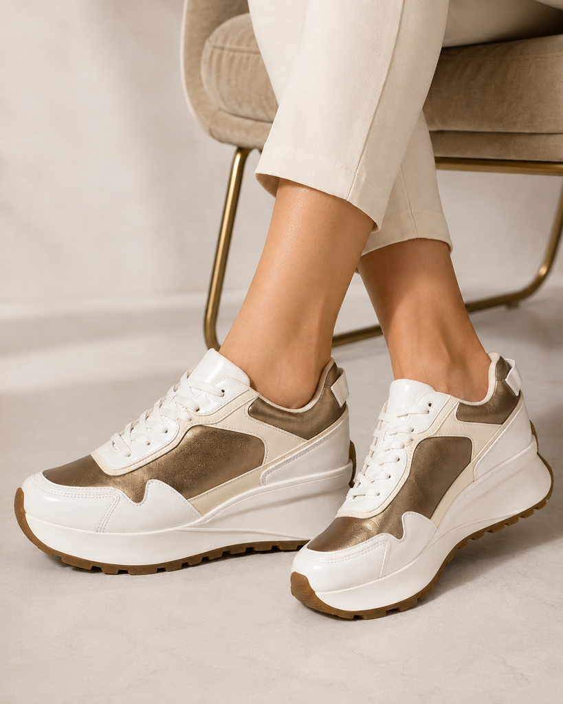 Tenis con Plataforma Corrida Básico para Muje-72 | Blanco/Rosado