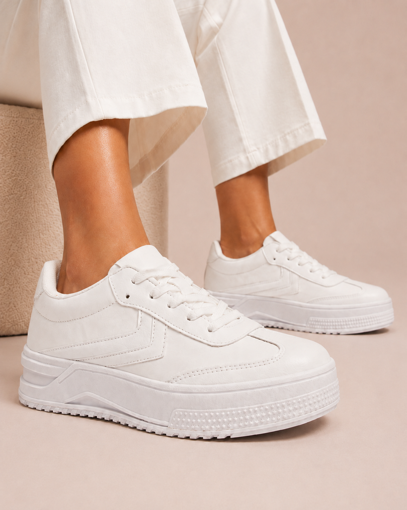 Tenis con Plataforma Corrida Básico para Mujer-14 | Blanco