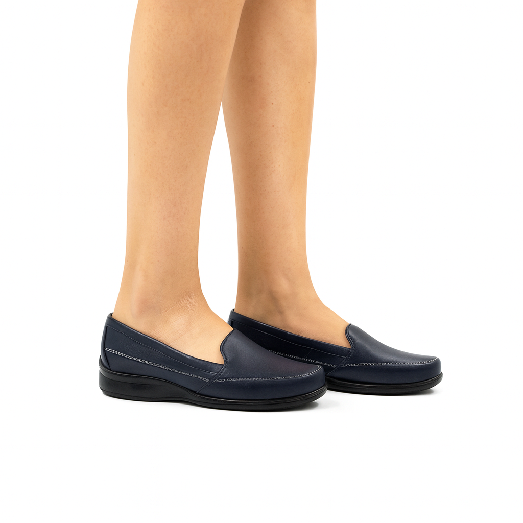 Zapato Confort Cómodo Con Tacón Corrido Bajito Marino-14