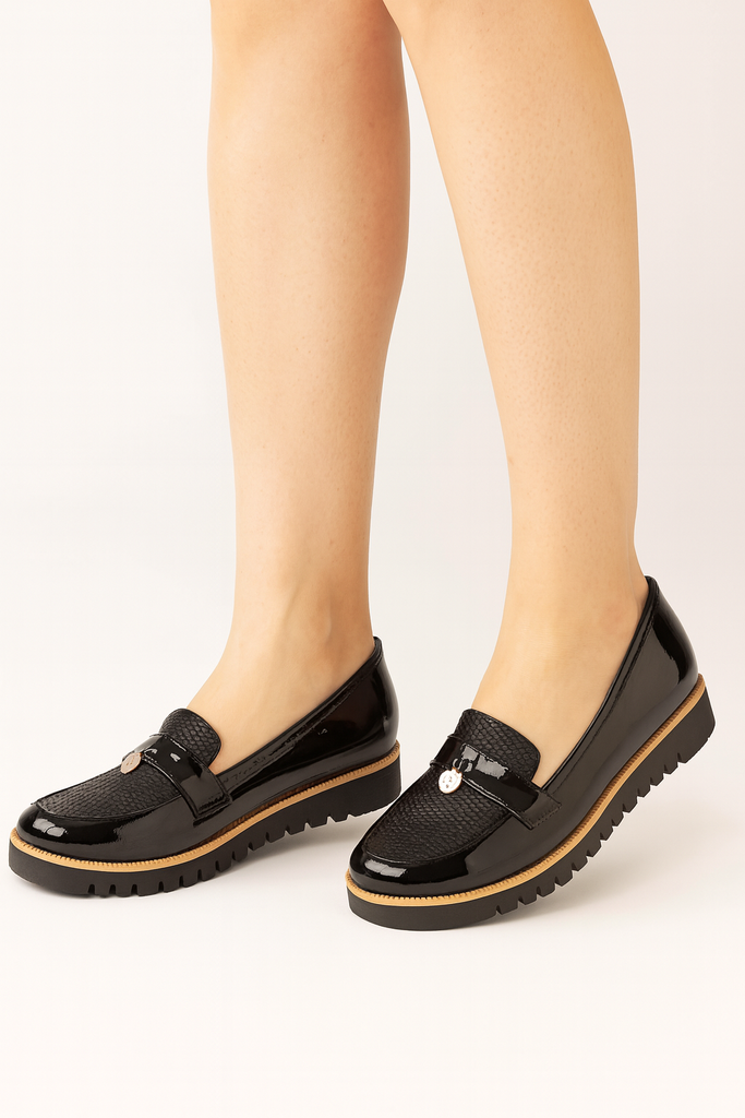 Mocasín Casual con Moneda Charol para Mujer-18 | Negro — MORO