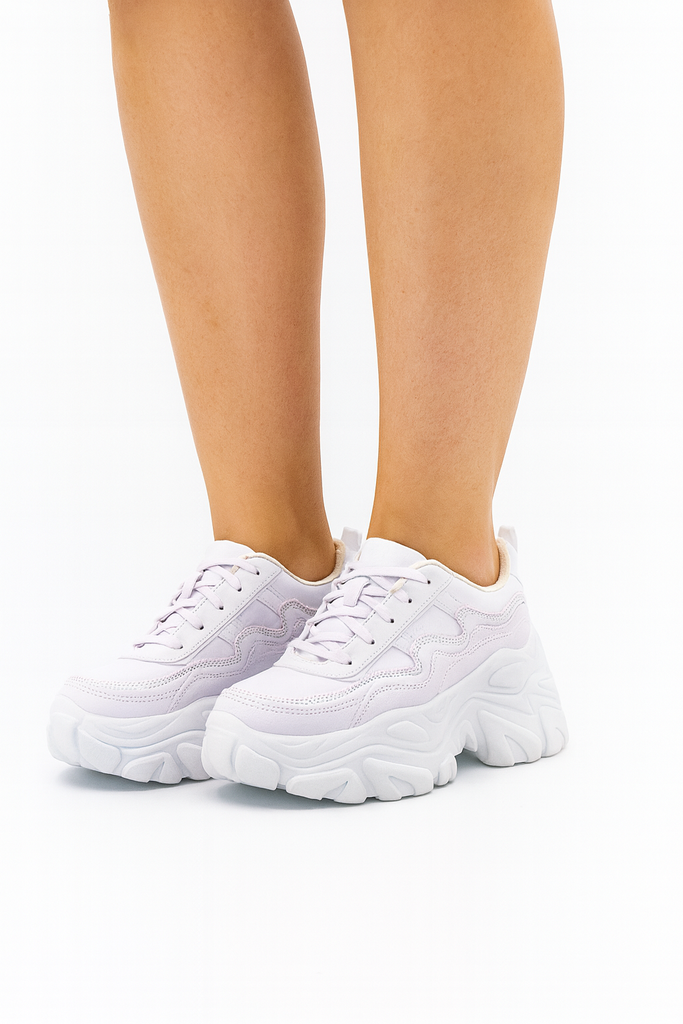 Tenis con Plataforma Alta Tipo Deportivo para Mujer | Blanco con Brillo — MORO