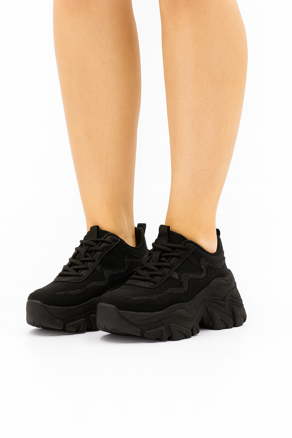Tenis Con Plataforma Alta Tipo Deportivo Negro Con Brillo-53