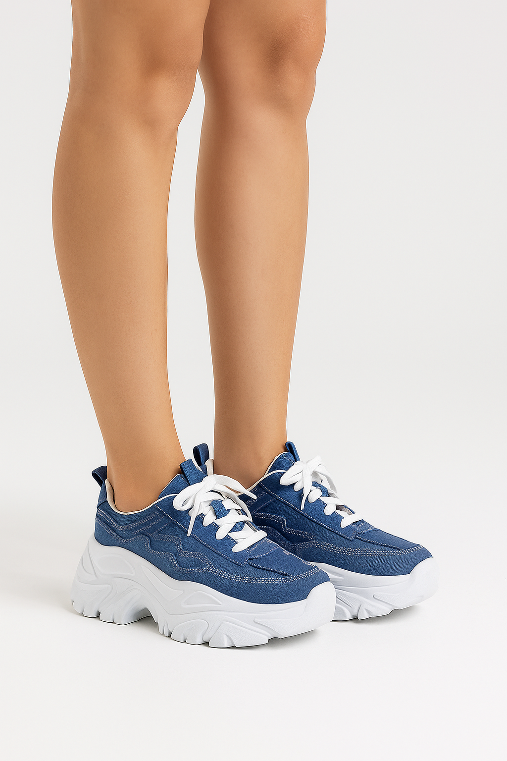 Tenis Con Plataforma Alta Tipo Deportivo Mezclilla Con Brillo-53