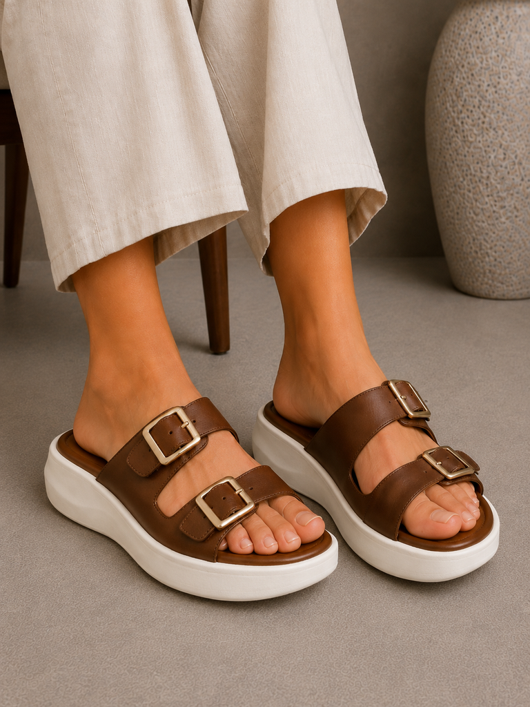 Sandalia Confort con Hebillas Ajustables para Mujer-434 | Café