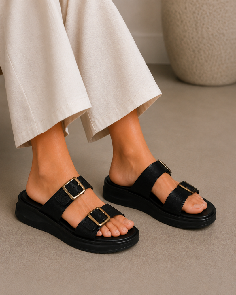 Sandalia Confort con Hebillas Ajustables para Mujer-434 | Negro