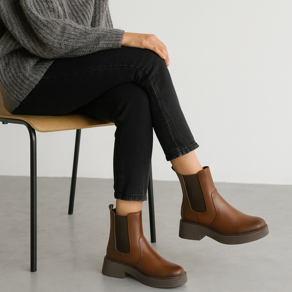 Botín Chelsea Urbano con Plataforma – Elevación de 4 cm-Café -01