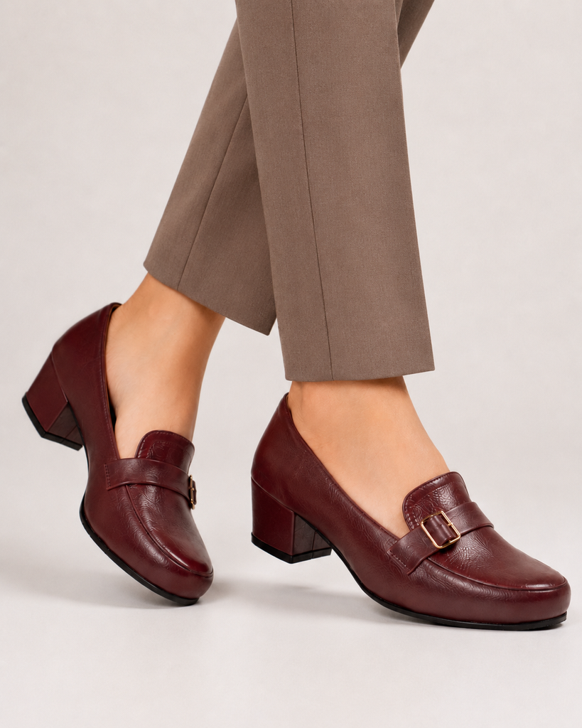 Zapato Confort Tacón Cuadrado para Mujer-25 | Vino