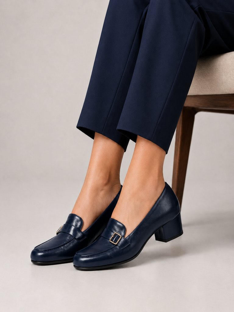 Zapato Confort Tacón Cuadrado para Mujer-25 | Azul Marino