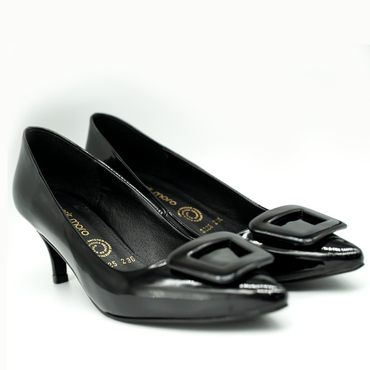 Tacones de charol con hebilla XL – tacón 6.5 cm-Negro-25