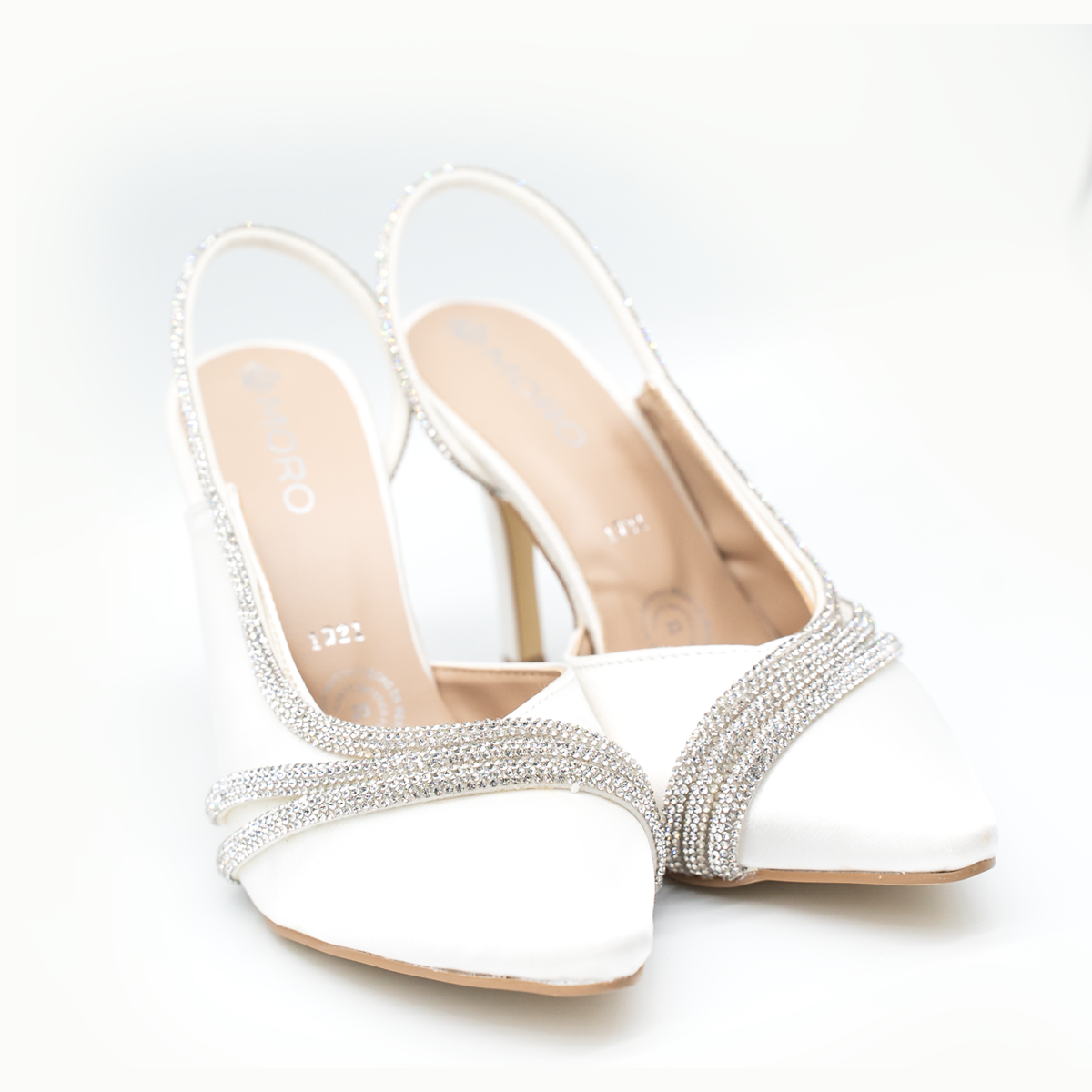 Zapatillas de tacón alto con pedrería brillante-Blanco-21