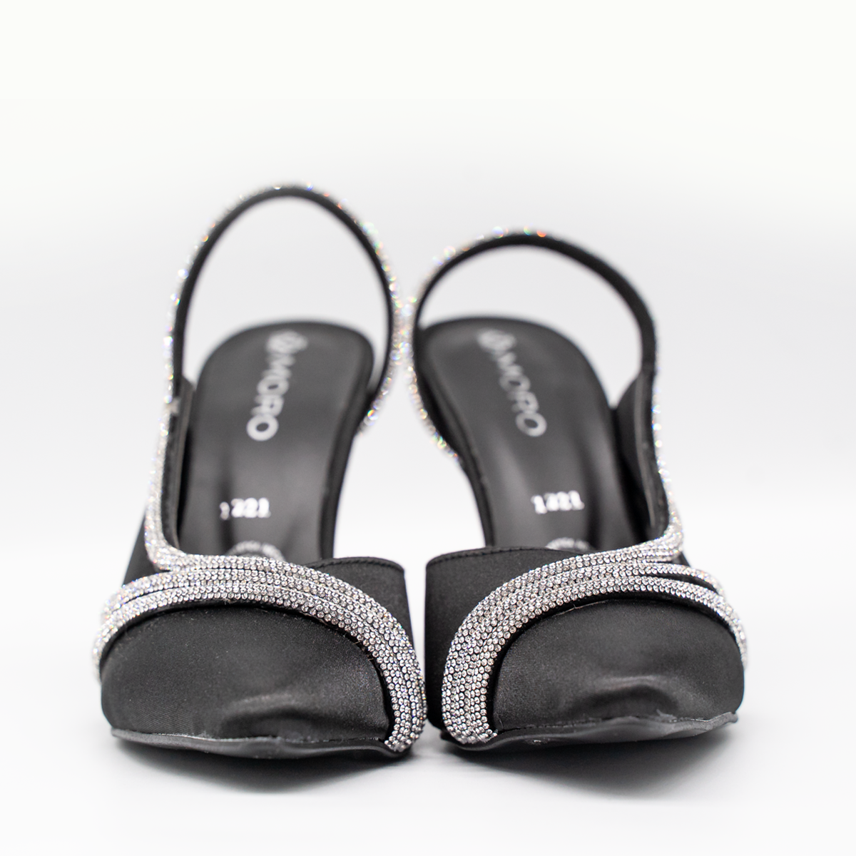 Zapatillas de tacón alto con pedrería brillante – Negro-21