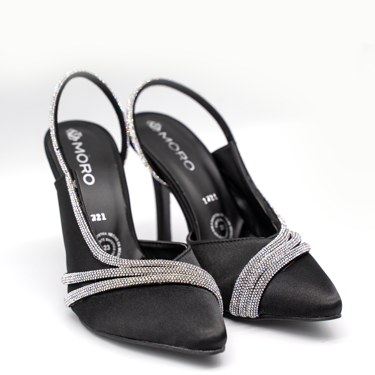 Zapatillas de tacón alto con pedrería brillante – Negro-21