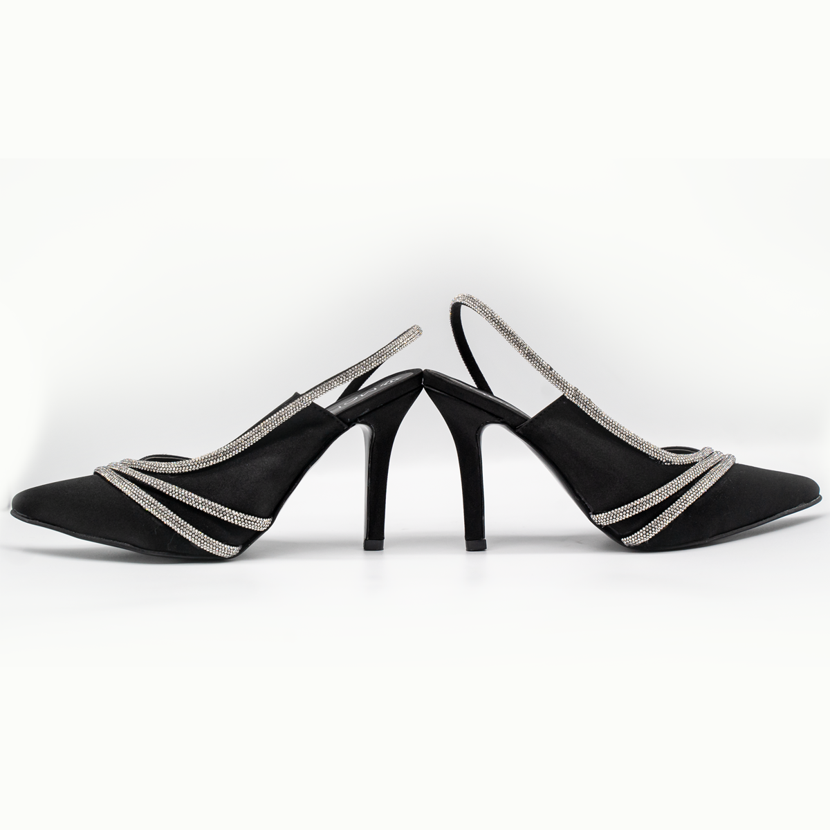 Zapatillas de tacón alto con pedrería brillante – Negro-21