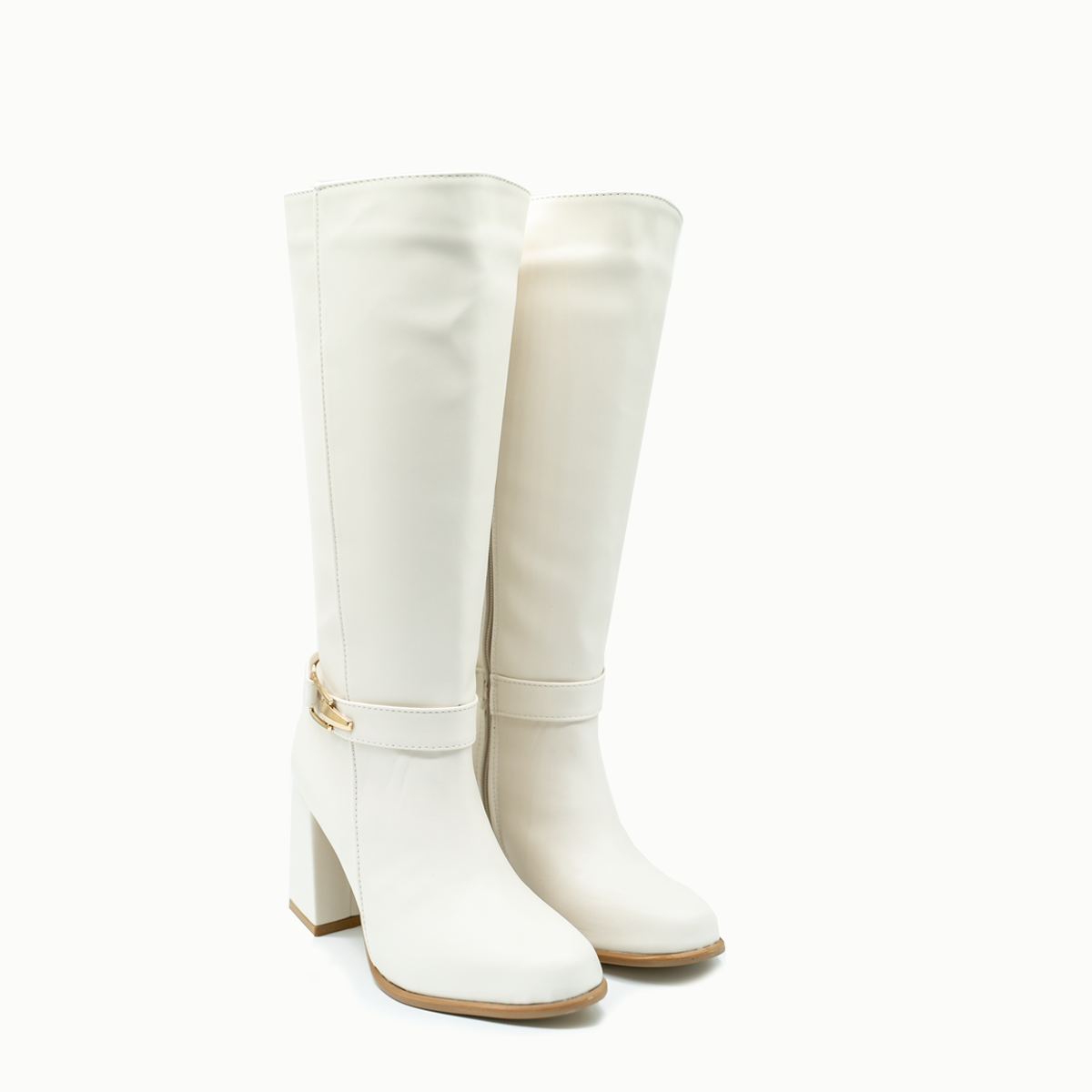 Bota alta con tacón ancho y hebilla metálica – estilo elegante y moder ...