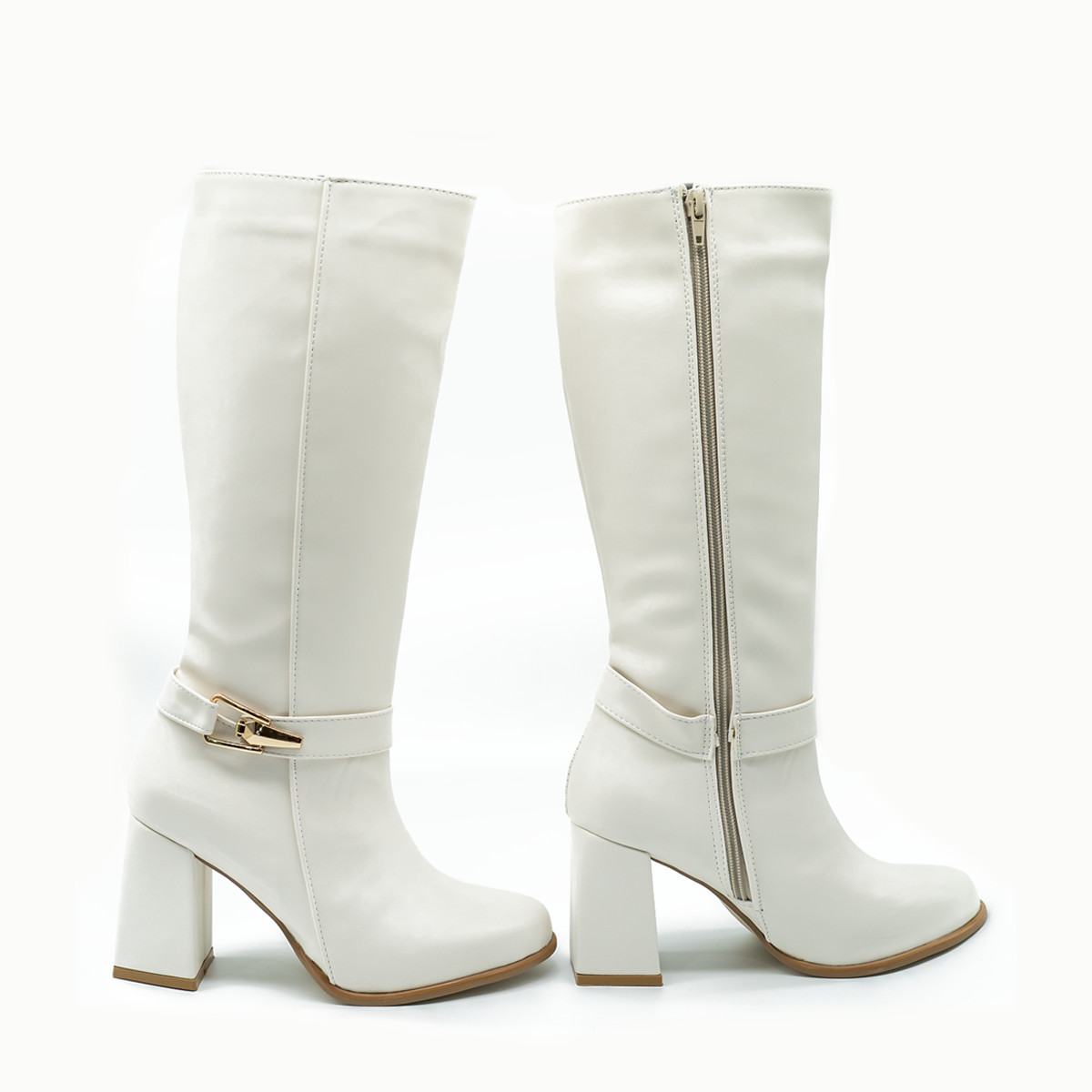 Bota alta con tacón ancho y hebilla metálica – estilo elegante y moderno-Bnco-18