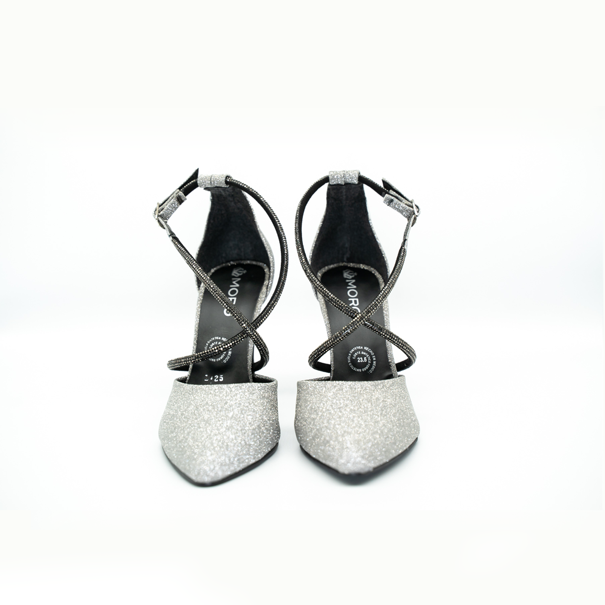 Zapatilla Puntal Elegante De Tiras Con Pedrería Tacón Fino Inox-25