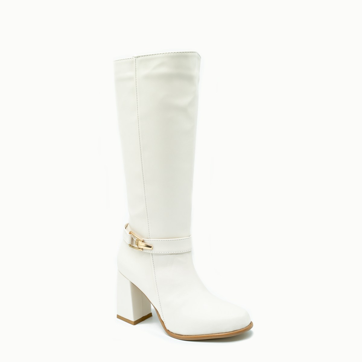 Bota alta con tacón ancho y hebilla metálica – estilo elegante y moder ...