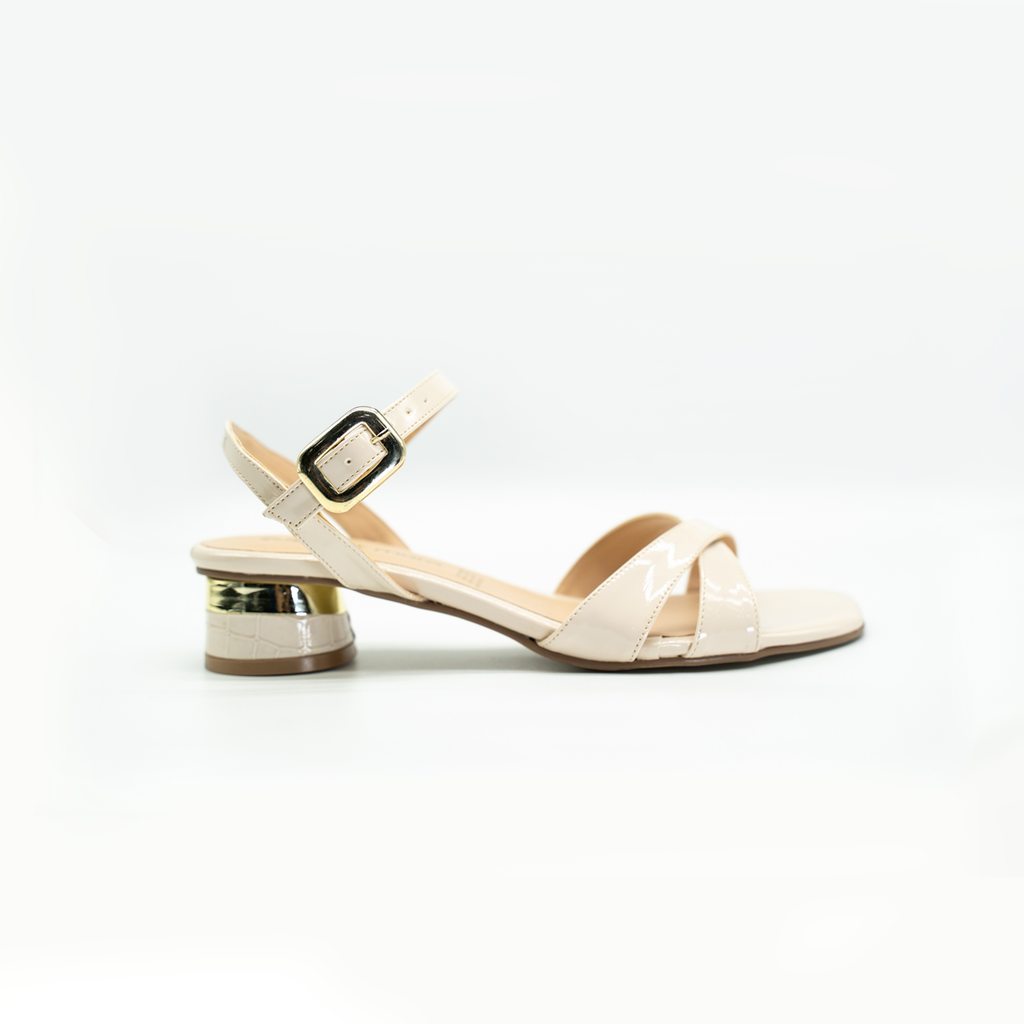 Sandalia Destalonada Tacón Circular Bajito Cómoda Beige-42