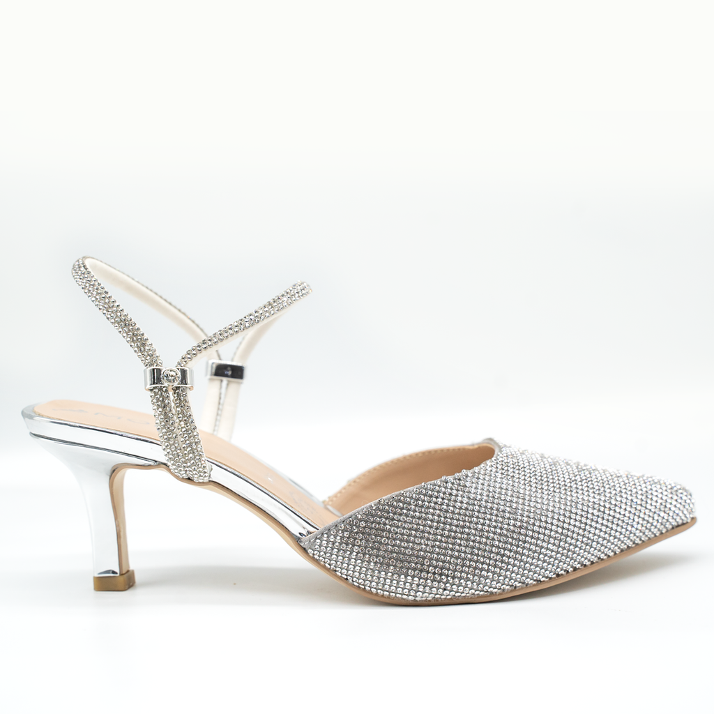 Zapatilla de lujo con pedrería brillante Plata-86