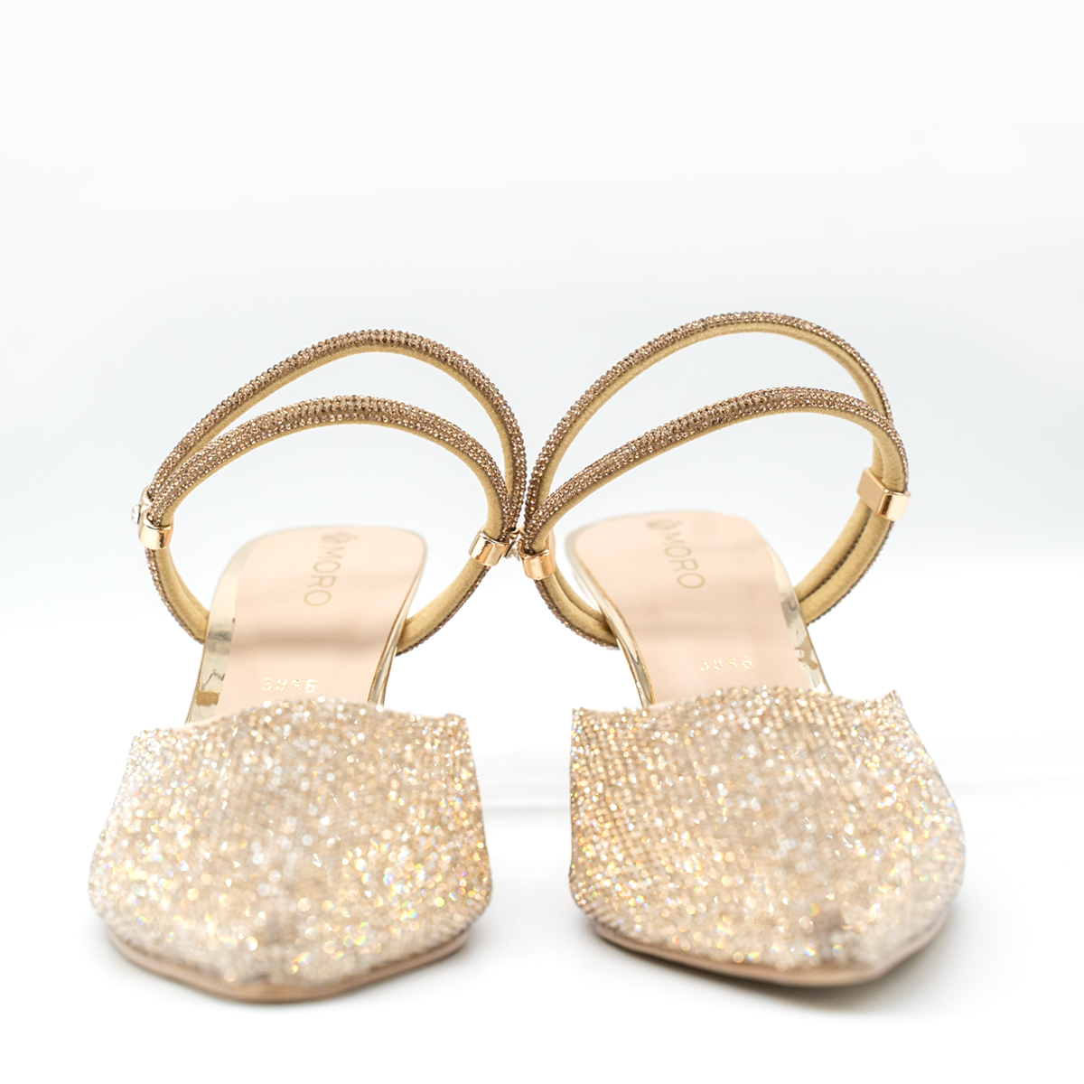 Zapatilla de lujo con pedrería brillante oro -86
