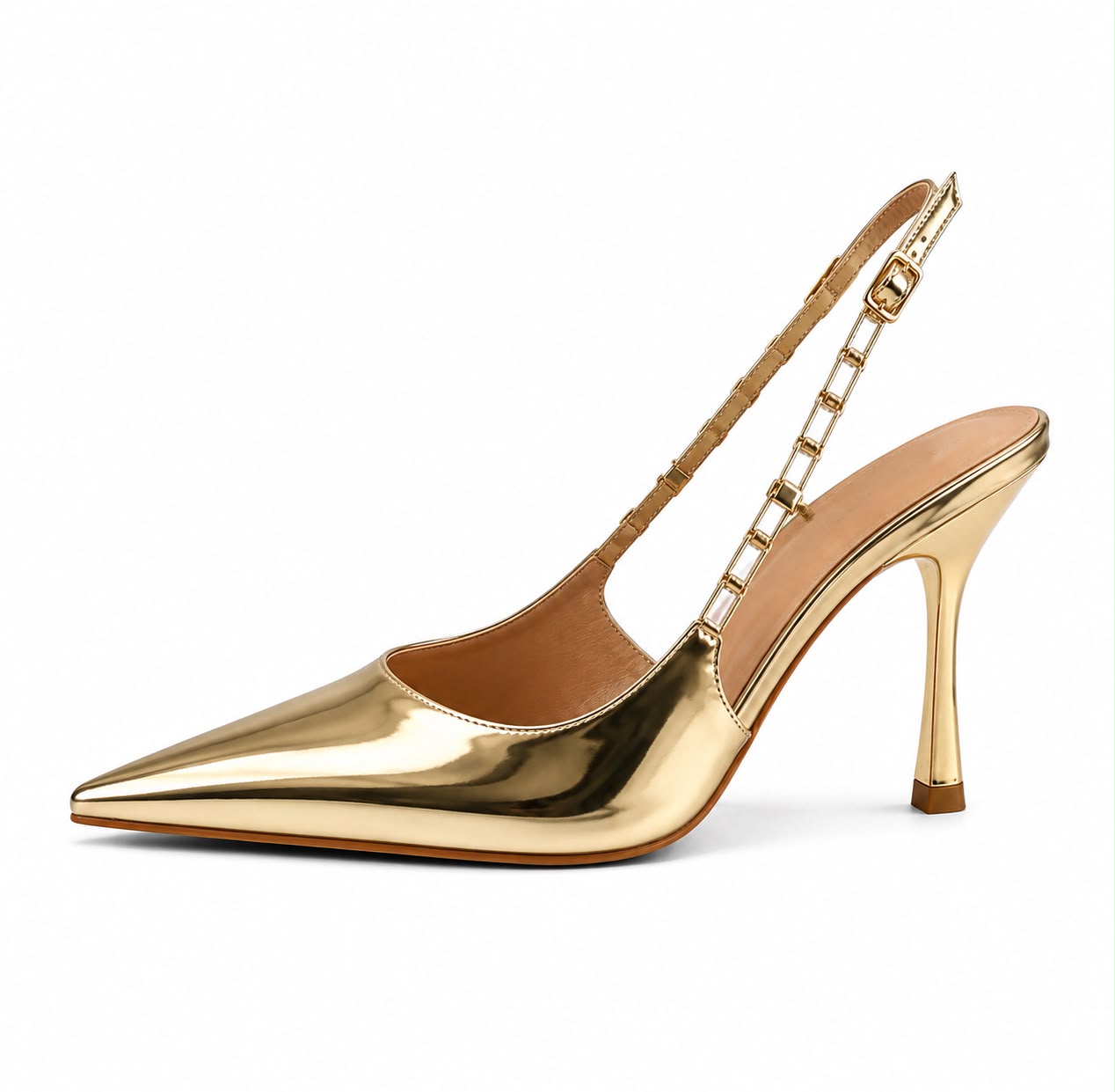 Stiletto Tipo Espejo Plateado Con Tira De Pedreria 08